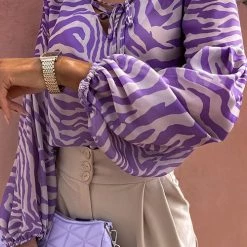 Levency Zebra Puff Sleeve Lace Neck Top 11 Levency Zebra Puff Sleeve Lace Neck Top