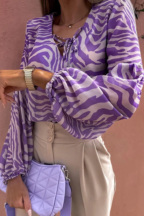 Levency Zebra Puff Sleeve Lace Neck Top 5 Levency Zebra Puff Sleeve Lace Neck Top