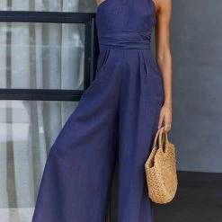 Levency One Shoulder Straps Wide Leg Jumpsuits New In