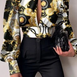 Levency Print Cutout Puff Sleeve Crop Top New In