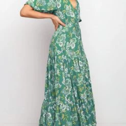 Levency New In Floral V Neck Tie Waist Maxi Dress