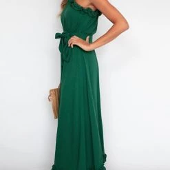 Levency Ruffles One Shoulder Belted Maxi Dress