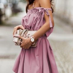 Levency Solid Tie Shoulder Mini Dress New In