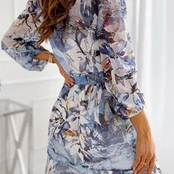 Levency Floral Bleted Long Sleeve Mini Dress New In