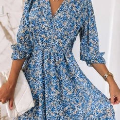 Levency Floral V Neck Elastic Waist Mini Dress New In