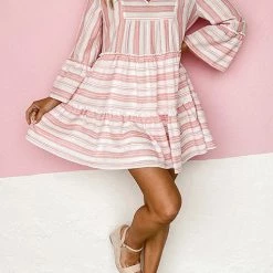 Levency Striped Flares Sleeve Tiered Mini Dress 18 Levency Striped Flares Sleeve Tiered Mini Dress