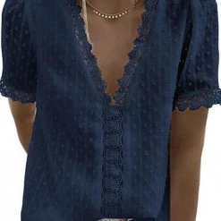 Levency Lace V Neck Puff Short Sleeves Blouses 22 Levency Lace V Neck Puff Short Sleeves Blouses