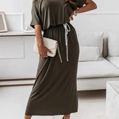 Levency Dew Shoulder Slit Belted Bat Dress 29 Levency Dew Shoulder Slit Belted Bat Dress