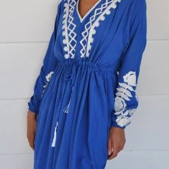 Levency Embroidered Drawstring Long Sleeve Caftan New In