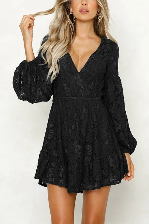 Levency Lace V Neck Puff Sleeve Mini Dress New In 4 Levency Lace V Neck Puff Sleeve Mini Dress New In