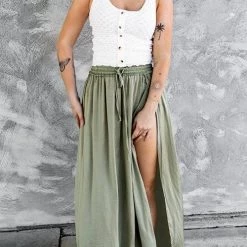Levency New In Slit Drawstring Maxi Skirts