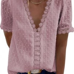 Levency Lace V Neck Puff Short Sleeves Blouses 20 Levency Lace V Neck Puff Short Sleeves Blouses