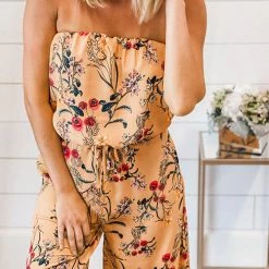 Levency Floral Strapless Wide Leg Jumpsuits New In