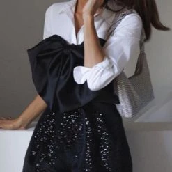 Levency Satin Bow Halter Neck Sequin Short Romper New In