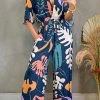 Levency Print V Neck Bat Drawstring Jumpsuits New In