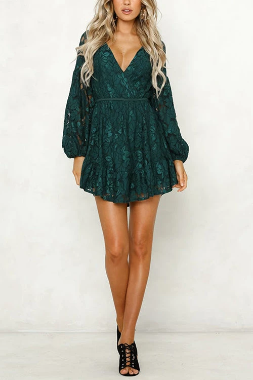 Levency Lace V Neck Puff Sleeve Mini Dress New In 6 Levency Lace V Neck Puff Sleeve Mini Dress New In