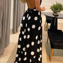 Levency Print Halter Neck Backless Maxi Dress