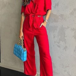 Levency Button Kont Shirt Wide Leg Pants Set New In