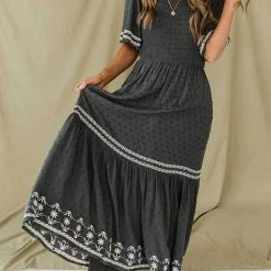 Levency Dot Flares Sleeve Smocked Maxi Dress New In 8 Levency Dot Flares Sleeve Smocked Maxi Dress New In