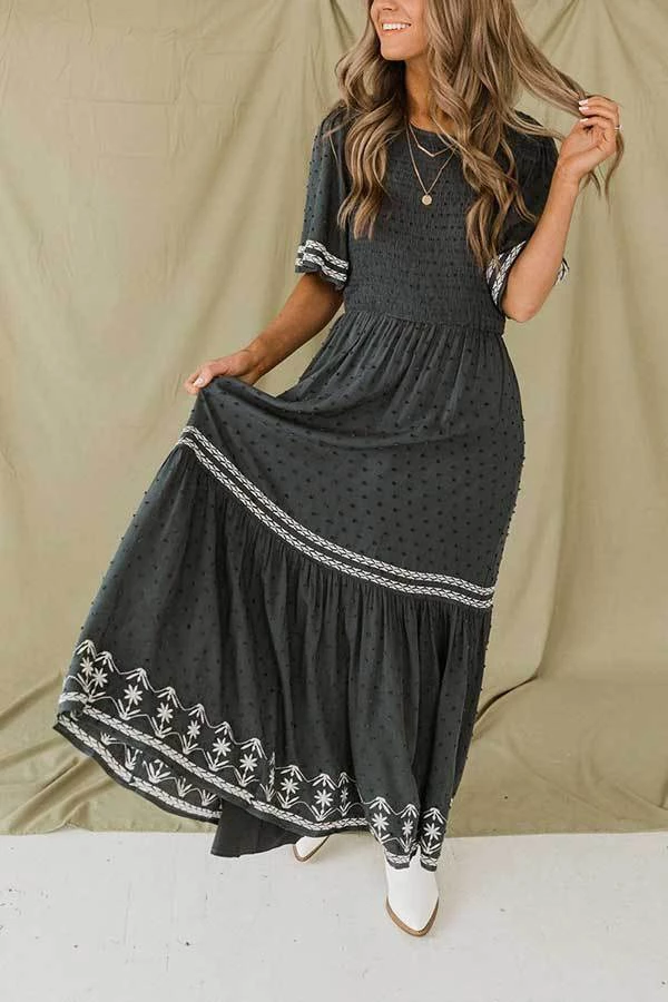 Levency Dot Flares Sleeve Smocked Maxi Dress New In 4 Levency Dot Flares Sleeve Smocked Maxi Dress New In