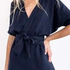 Levency New In Linen V Neck Wrap Jumpsuits