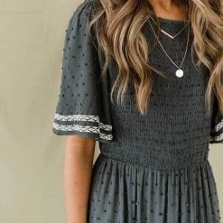 Levency Dot Flares Sleeve Smocked Maxi Dress New In 9 Levency Dot Flares Sleeve Smocked Maxi Dress New In