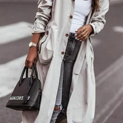 Levency New In Single Breasted Pocket Belted Trench Coat