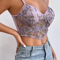 Levency The Gardenia Mesh Embroidery Bustier
