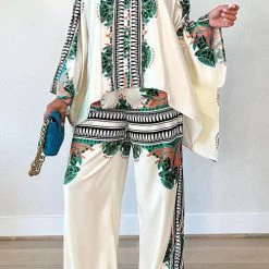 Levency New In Print Bat Blouse Loose Pants Set