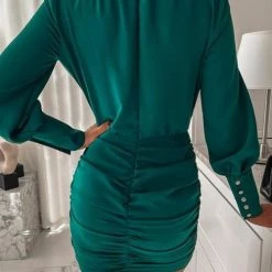 Levency New In V Neck Ruched Bodycon Dress