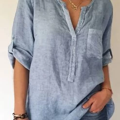 Levency Sequin Pockets V Neck Blouse