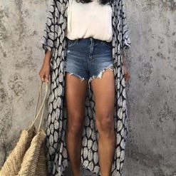 Levency Leaf Belted Kimono Cardigan