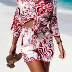 Levency New In Print Tie Blouse Short Set 27 Levency New In Print Tie Blouse Short Set