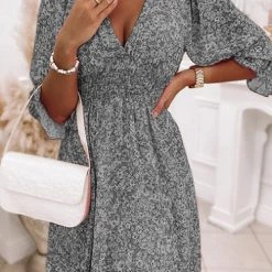 Levency Floral V Neck Elastic Waist Mini Dress New In