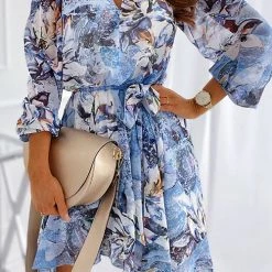 Levency Floral Bleted Long Sleeve Mini Dress New In