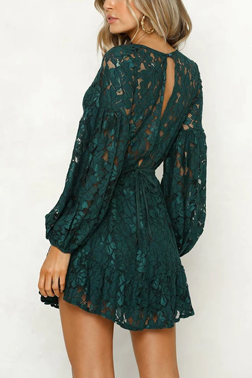 Levency Lace V Neck Puff Sleeve Mini Dress New In 5 Levency Lace V Neck Puff Sleeve Mini Dress New In