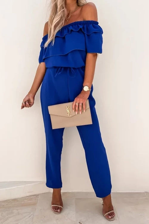 Levency Ruffles Off The Shoulder Drawstring Jumpsuits 1 Levency Ruffles Off The Shoulder Drawstring Jumpsuits