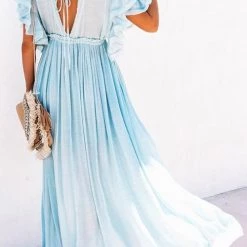 Levency New In Button Drawstring Waist Bat Maxi Cover Dress