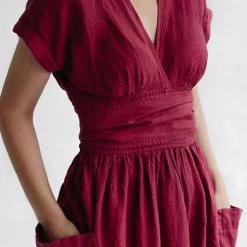 Levency New In Pockets V Neck Kimono Dress