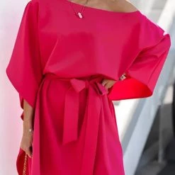 Levency New In Loose Bat Belted Mini Dress