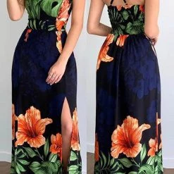 Levency Tropical Print Slit Crisscross Backless Maxi Dress New In 5 Levency Tropical Print Slit Crisscross Backless Maxi Dress New In