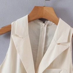 Levency New In Lapel V Neck Sleeveless Romper With Belt