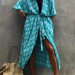 Levency Leaf Belted Kimono Cardigan