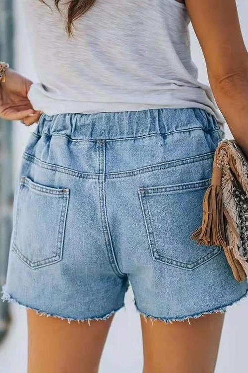 Levency New In Raw Edge Drawstring Denim Shorts 6 Levency New In Raw Edge Drawstring Denim Shorts