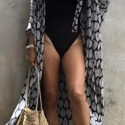 Levency Leaf Belted Kimono Cardigan