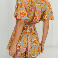 Levency New In Sage Floral Tie Back Printed Romper