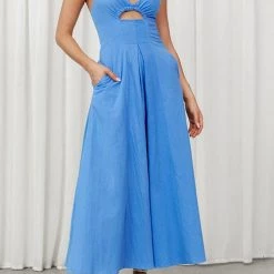 Levency Cut Out Backless V Neck Maxi Dress