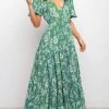 Levency New In Floral V Neck Tie Waist Maxi Dress