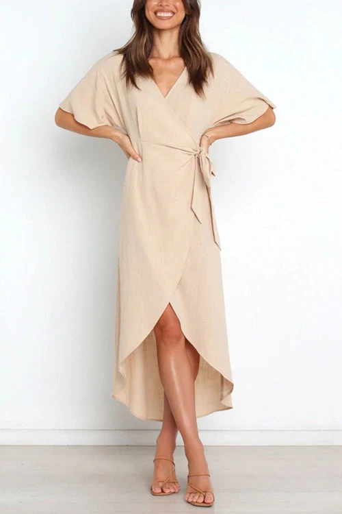 Levency Solid V Neck Tulip Wrap Dress New In 6 Levency Solid V Neck Tulip Wrap Dress New In
