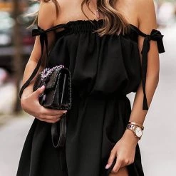 Levency Solid Tie Shoulder Mini Dress New In